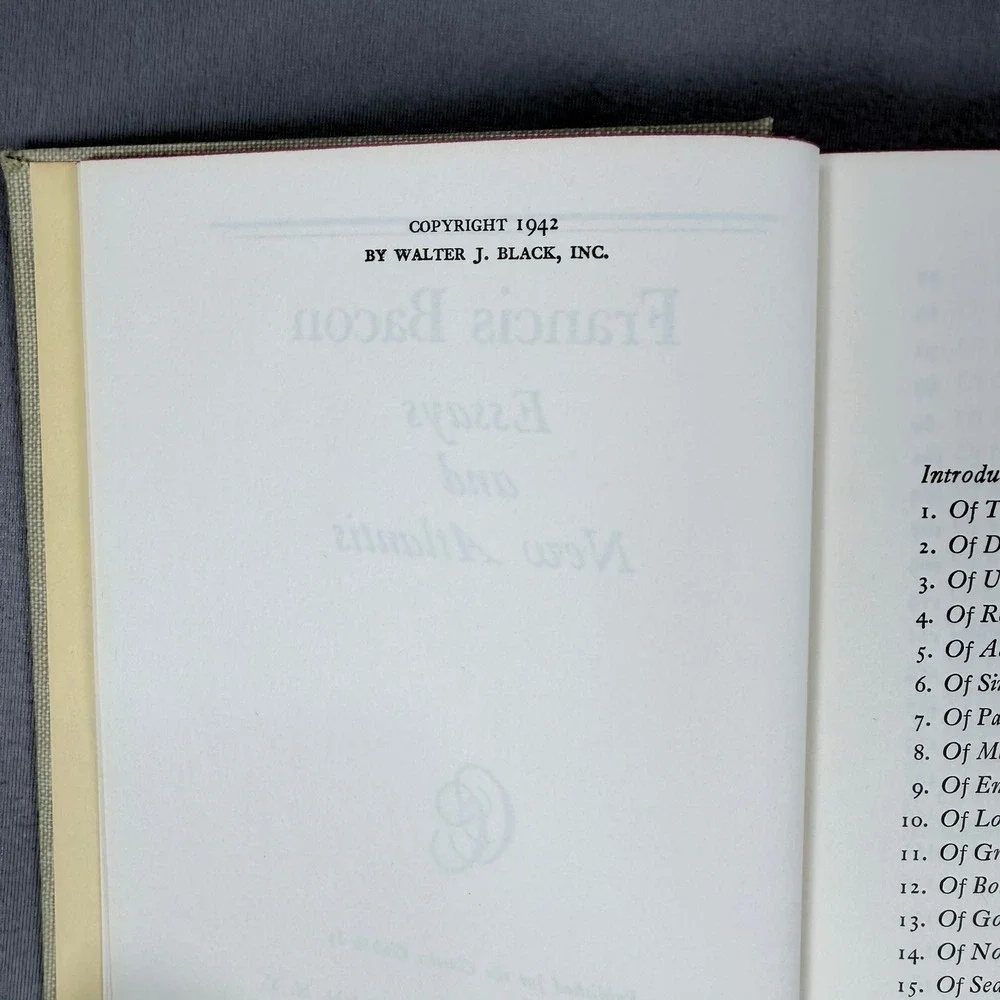 Francis Bacon Essays and New Atlantis Hardcover 1942 Classics‎ Club Philosophy